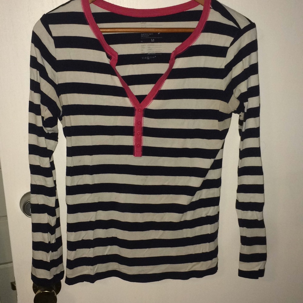 Gap long sleeve tee in navy, white and pink in M